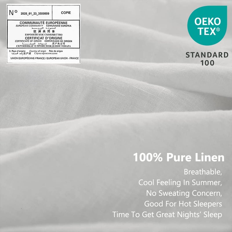 Simple&Opulence 100% Linen Sheet Set with Embroidery Washed - 4 Pieces (1 Flat Sheet & 1 Fitted Sheet & 2 Pillowcases) Natural Flax Soft Bedding Breathable Farmhouse - White  Full Size - Image 2
